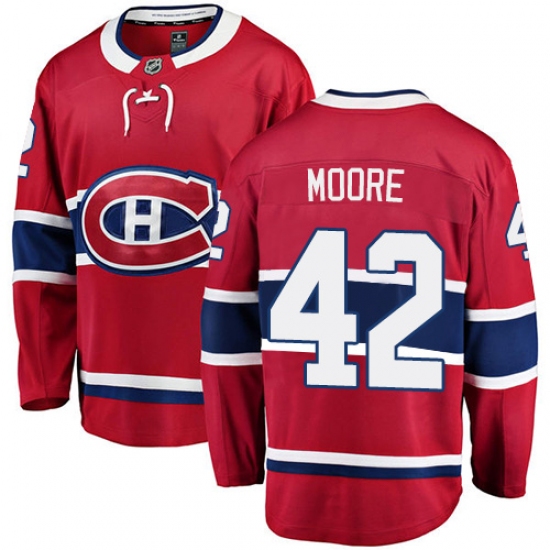 Youth Montreal Canadiens #42 Dominic Moore Authentic Red Home Fanatics Branded Breakaway NHL Jersey - Ujersey