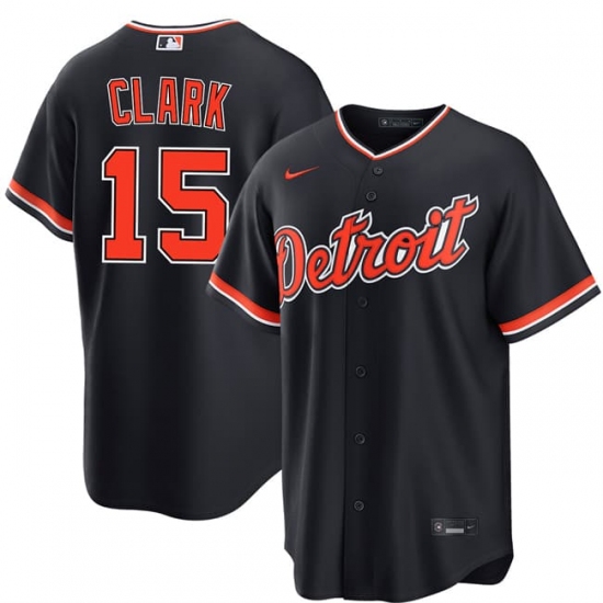 Men's Detroit Tigers #15 Max Clark Navy Alternate Stitched Baseball Jersey - Ujersey