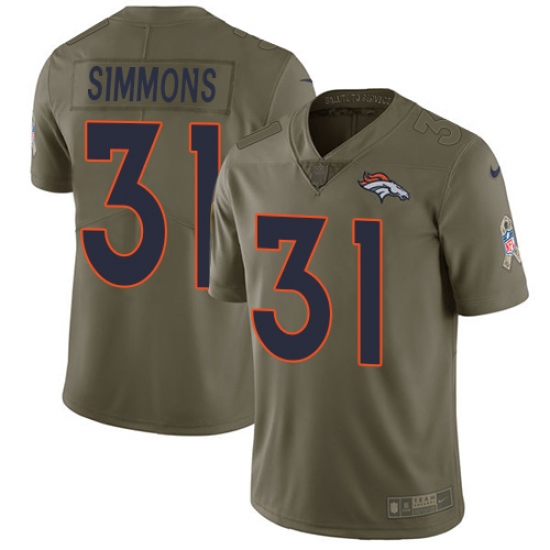 Men's Nike Denver Broncos #31 Justin Simmons Limited Olive 2017 Salute to Service NFL Jersey - Ujersey