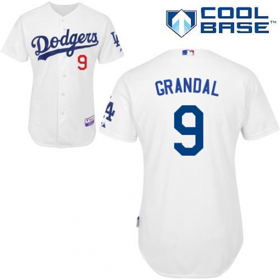 Men's Majestic Los Angeles Dodgers #9 Yasmani Grandal Replica White Home Cool Base MLB Jersey
