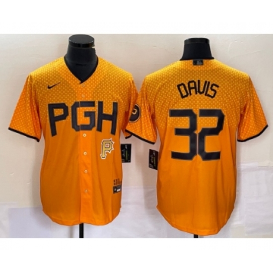 Men's Nike Pittsburgh Pirates #32 Henry Davis Yellow 2023 City Connect Stitched Jersey1 - Ujersey