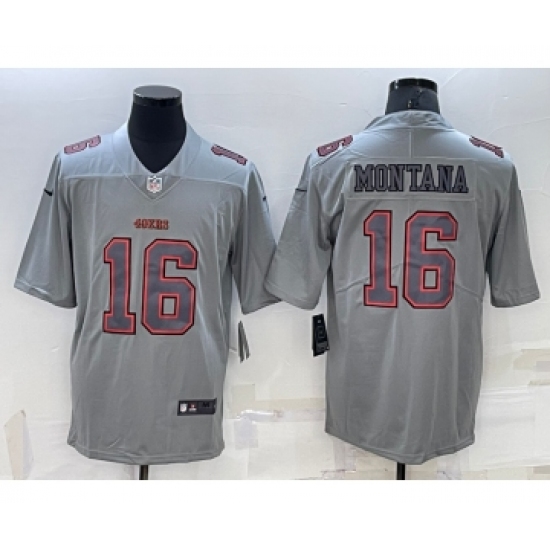 Men's San Francisco 49ers #16 Joe Montana Grey Atmosphere Fashion 2022 Vapor Untouchable Stitched Limited Jersey - Ujersey