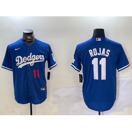 Men's Los Angeles Dodgers #11 Miguel Rojas Number Blue Cool Base Stitched Jersey - Ujersey
