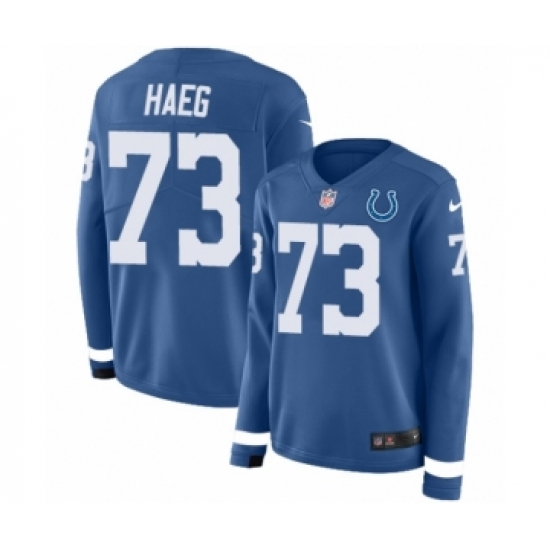 Women's Nike Indianapolis Colts #73 Joe Haeg Limited Blue Therma Long Sleeve NFL Jersey - Ujersey