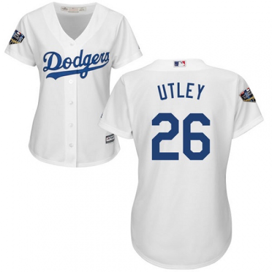 Women's Majestic Los Angeles Dodgers #26 Chase Utley Authentic White Home Cool Base 2018 World Series MLB Jersey - Ujersey