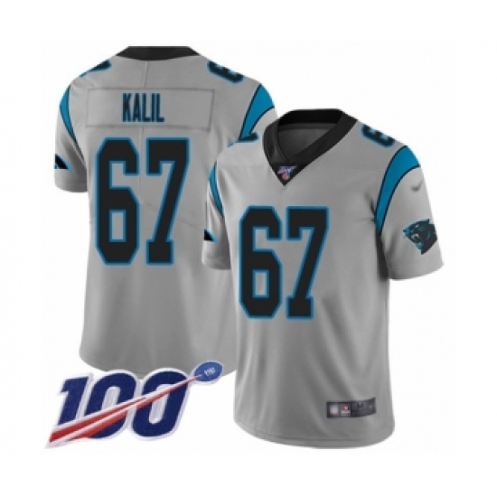 Youth Carolina Panthers #67 Ryan Kalil Silver Inverted Legend Limited 100th Season Football Jersey - Ujersey