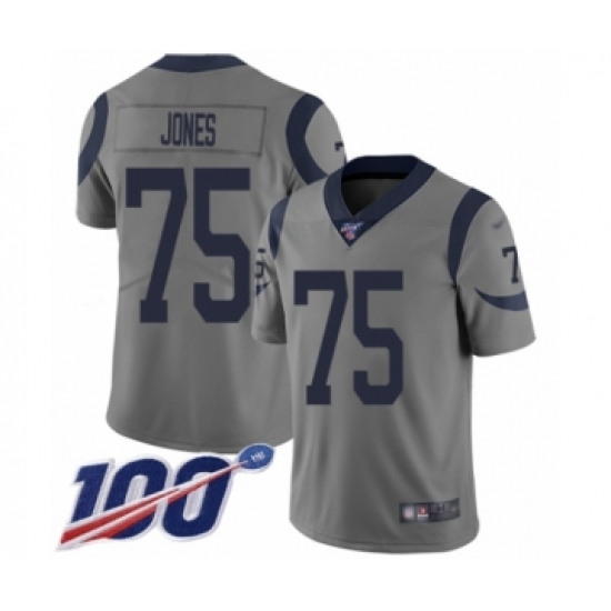 Youth Los Angeles Rams #75 Deacon Jones Limited Gray Inverted Legend 100th Season Football Jersey - Ujersey