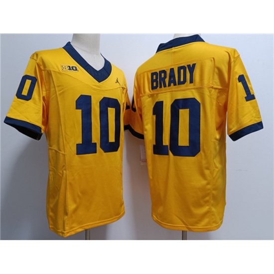 Men's Michigan Wolverines #10 Tom Brady 2023 F.U.S.E. Yellow Stitched Jersey - Ujersey