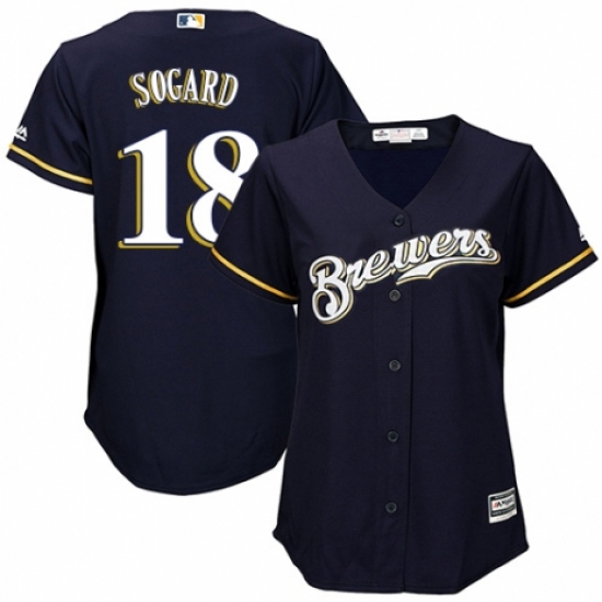Women's Majestic Milwaukee Brewers #18 Eric Sogard Authentic White Alternate Cool Base MLB Jersey - Ujersey