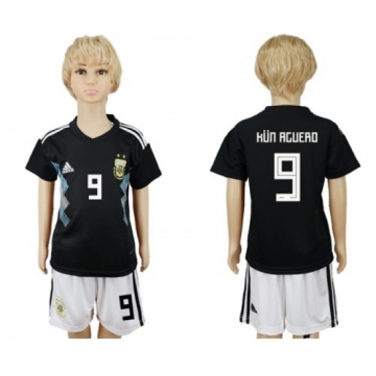 Argentina #9 Kun Aguero Away Kid Soccer Country Jersey