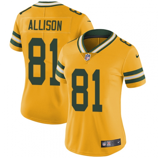 Women's Nike Green Bay Packers #81 Geronimo Allison Limited Gold Rush Vapor Untouchable NFL Jersey - Ujersey