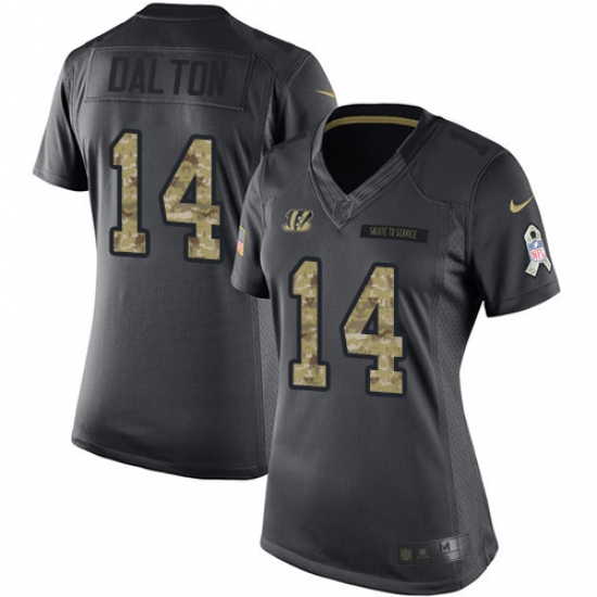 Women's Nike Cincinnati Bengals #14 Andy Dalton Limited Black 2016 Salute to Service NFL Jersey - Ujersey