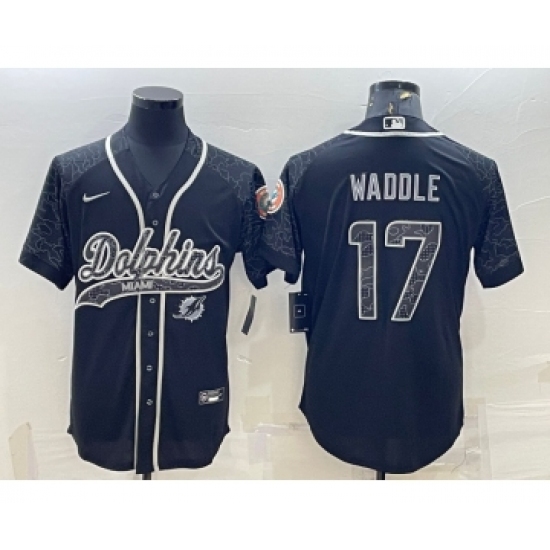 Men's Miami Dolphins #17 Jaylen Waddle Black Reflective With Patch Cool Base Stitched Baseball Jersey - Ujersey