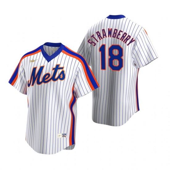 Men's Nike New York Mets #18 Darryl Strawberry White Cooperstown Collection Home Stitched Baseball Jersey - Ujersey