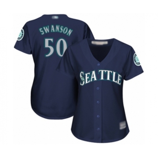 Women's Seattle Mariners #50 Erik Swanson Authentic Navy Blue Alternate 2 Cool Base Baseball Player Jersey - Ujersey