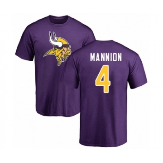 Football Minnesota Vikings #4 Sean Mannion Purple Name & Number Logo T-Shirt - Ujersey