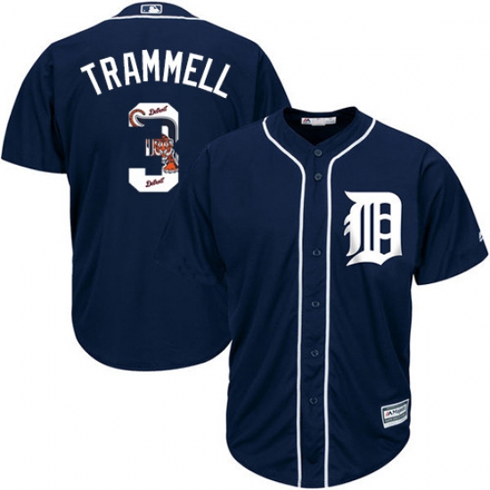 Men's Majestic Detroit Tigers #3 Alan Trammell Authentic Navy Blue Team Logo Fashion Cool Base MLB Jersey - Ujersey