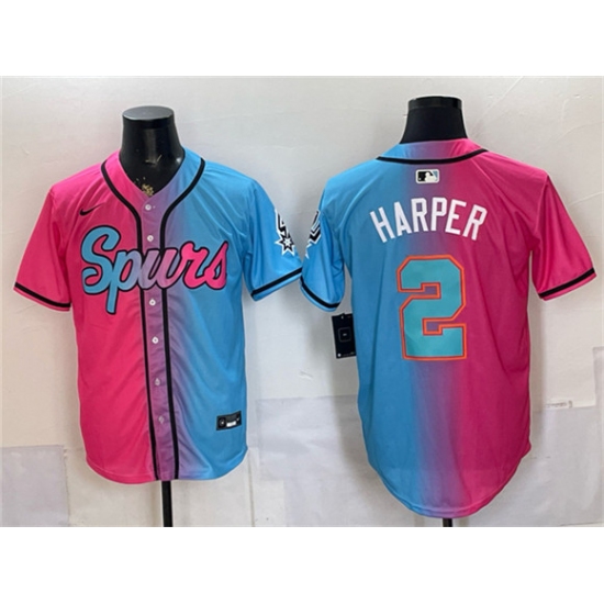 Men's San Antonio Spurs #2 Dylan Harper Pink Blue Limited Stitched Baseball Jersey - Ujersey