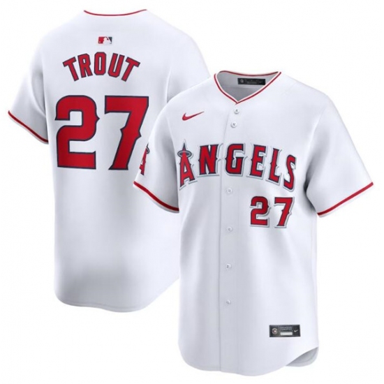 Men's Los Angeles Angels #27 Mike Trout White Home Limited Baseball Stitched Jersey - Ujersey