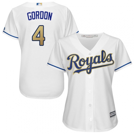Women's Majestic Kansas City Royals #4 Alex Gordon Authentic White Home Cool Base MLB Jersey