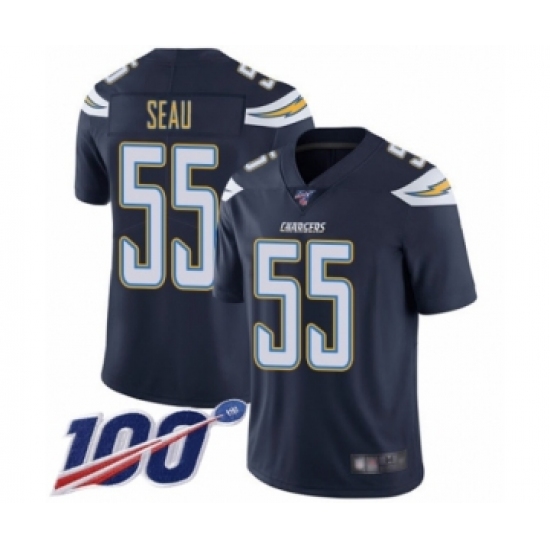 Men's Los Angeles Chargers #55 Junior Seau Navy Blue Team Color Vapor Untouchable Limited Player 100th Season Football Jersey - Ujersey