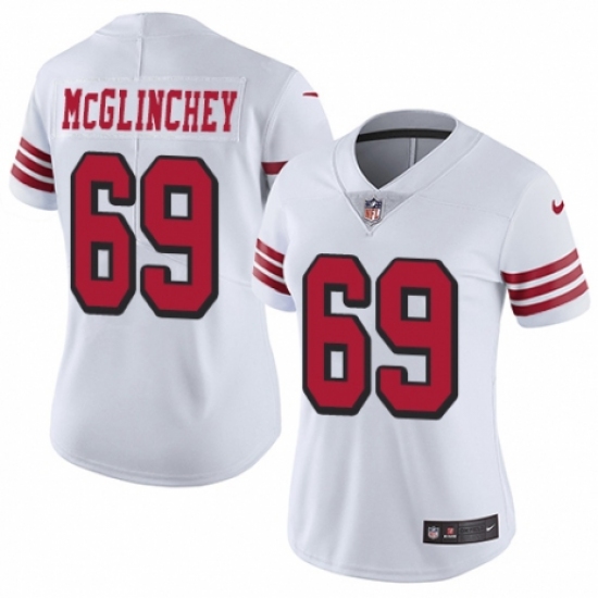 Women's Nike San Francisco 49ers #69 Mike McGlinchey Limited White Rush Vapor Untouchable NFL Jersey - Ujersey