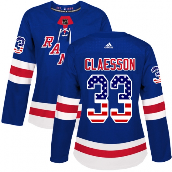 Women's Adidas New York Rangers #33 Fredrik Claesson Authentic Royal Blue USA Flag Fashion NHL Jersey - Ujersey