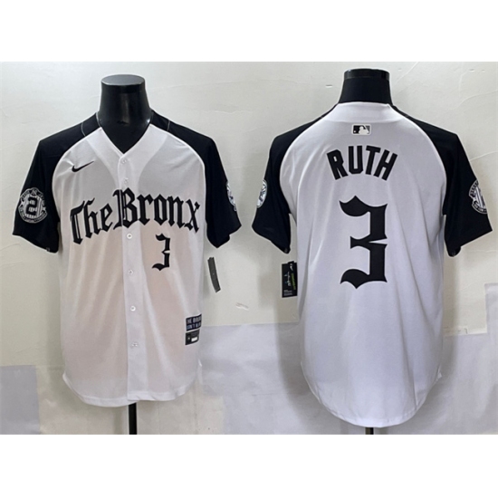 Men's New York Yankees #3 Babe Ruth White Black 'Gothic Legacy Edition' Vapor Premier Limited Stitched Baseball Jersey - Ujersey
