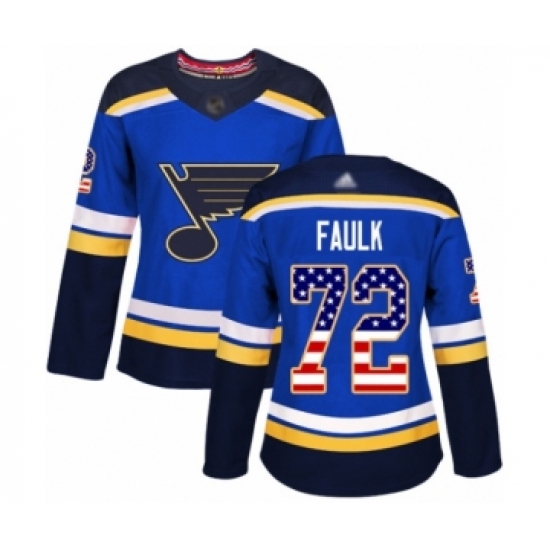 Women's St. Louis Blues #72 Justin Faulk Authentic Blue USA Flag Fashion Hockey Jersey - Ujersey