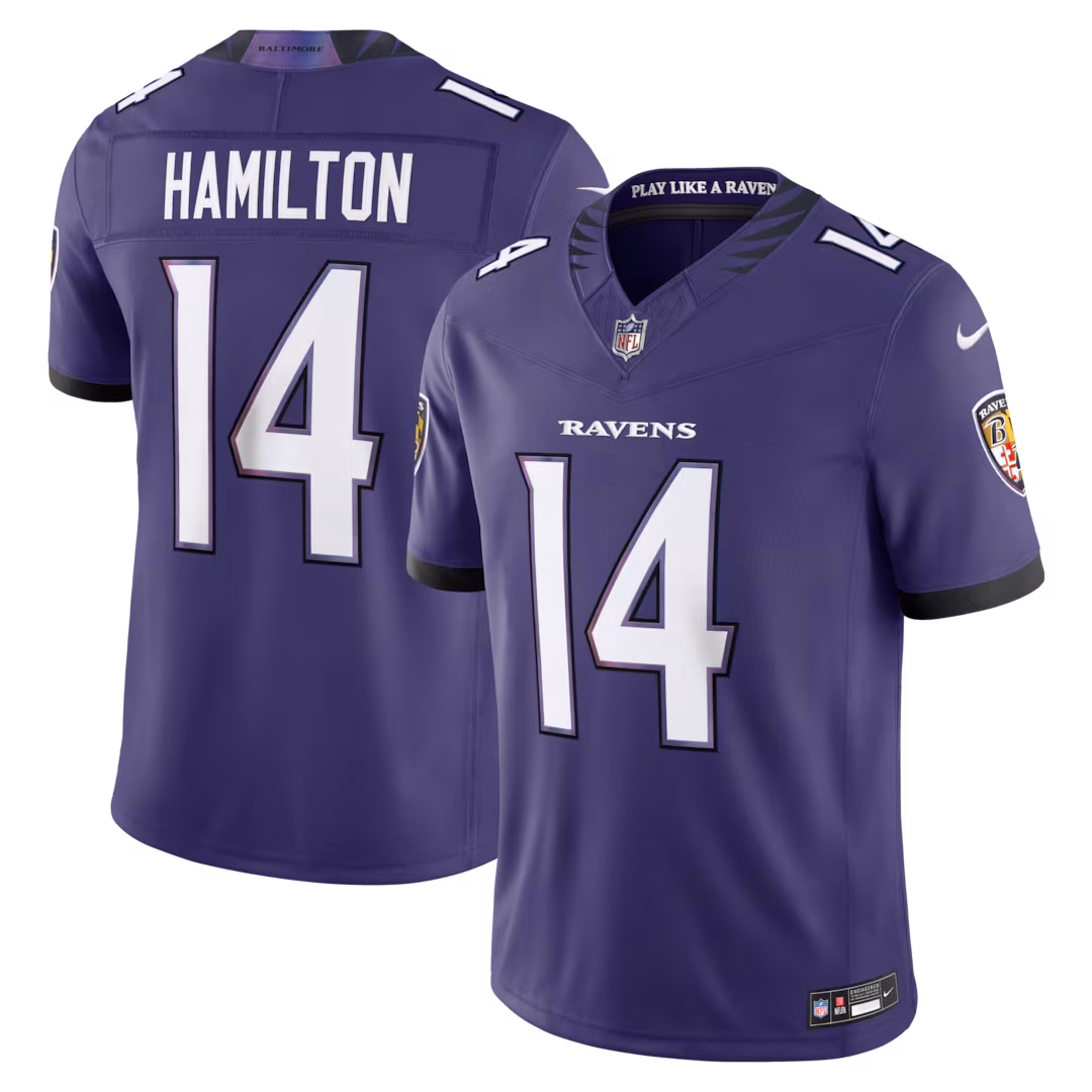 Men's Baltimore Ravens Kyle Hamilton Nike Purple Team Vapor F.U.S.E. Stitched Limited Jersey