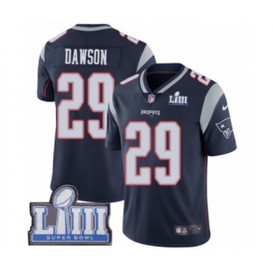 Men's Nike New England Patriots #29 Duke Dawson Navy Blue Team Color Vapor Untouchable Limited Player Super Bowl LIII Bound NFL Jersey - Ujersey