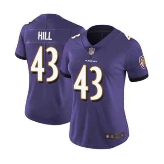 Women's Baltimore Ravens #43 Justice Hill Purple Team Color Vapor Untouchable Limited Player Football Jersey - Ujersey