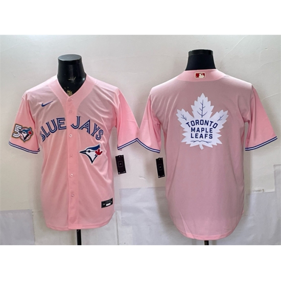 Men's Toronto Blue Jays & Leafs With White Leafs Logo Pink 50 Seasons Stitched Baseball Jersey - Ujersey