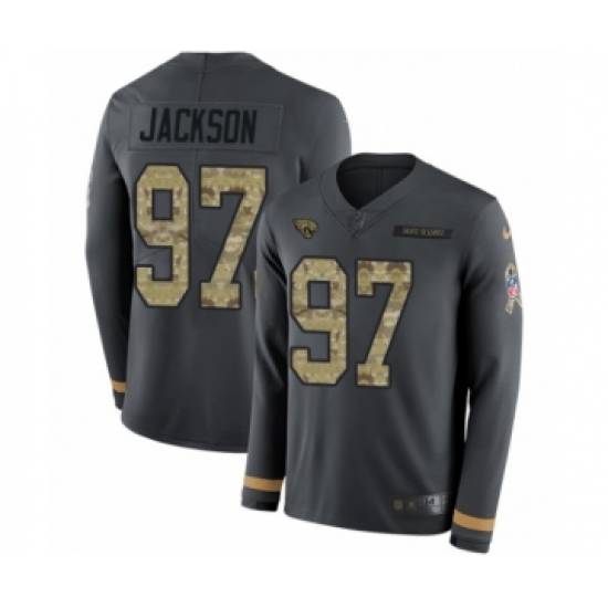 Youth Nike Jacksonville Jaguars #97 Malik Jackson Limited Black Salute to Service Therma Long Sleeve NFL Jersey - Ujersey