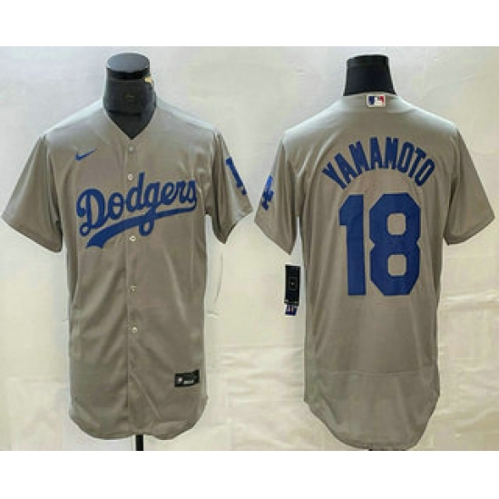 Men's Los Angeles Dodgers #18 Yoshinobu Yamamoto Grey Stitched Flex Base Nike Jersey - Ujersey
