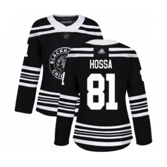 Women's Chicago Blackhawks #81 Marian Hossa Authentic Black Alternate Hockey Jersey - Ujersey