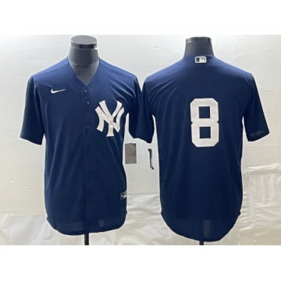 Men's Nike New York Yankees #8 Yogi Berra Navy Blue Cool Base Stitched Baseball Jersey - Ujersey