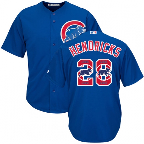 Men's Majestic Chicago Cubs #28 Kyle Hendricks Authentic Royal Blue Team Logo Fashion Cool Base MLB Jersey - Ujersey