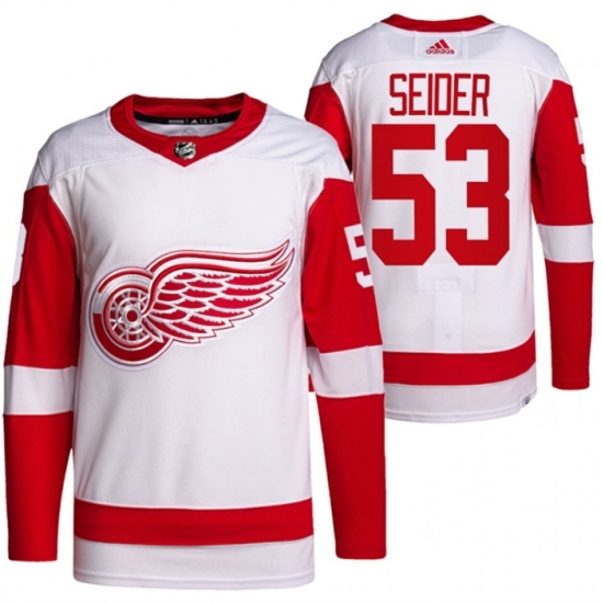 Men's Detroit Red Wings #53 Moritz Seider White Stitched Jersey - Ujersey