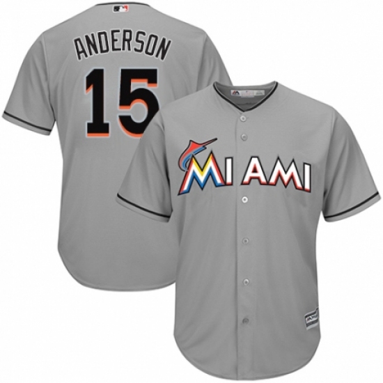Youth Majestic Miami Marlins #15 Brian Anderson Authentic Grey Road Cool Base MLB Jersey - Ujersey