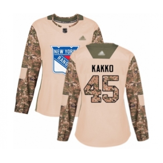 Women's New York Rangers #45 Kaapo Kakko Authentic Camo Veterans Day Practice Hockey Jersey - Ujersey