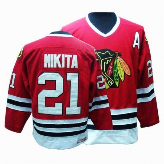 Men's CCM Chicago Blackhawks #21 Stan Mikita Authentic Red Throwback NHL Jersey - Ujersey