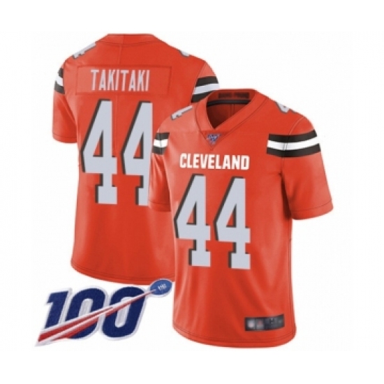 Men's Cleveland Browns #44 Sione Takitaki Orange Alternate Vapor Untouchable Limited Player 100th Season Football Jersey - Ujersey