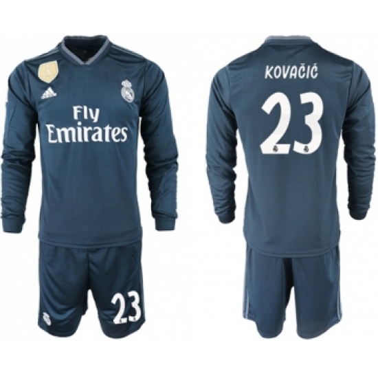 Real Madrid #23 Kovacic Away Long Sleeves Soccer Club Jersey