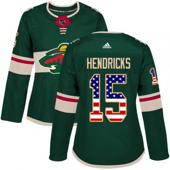 Women's Adidas Minnesota Wild #15 Matt Hendricks Authentic Green USA Flag Fashion NHL Jersey - Ujersey