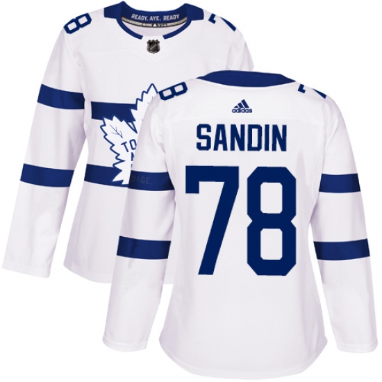 Women's Adidas Toronto Maple Leafs #78 Rasmus Sandin Authentic White 2018 Stadium Series NHL Jersey - Ujersey
