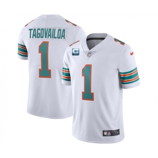 Men's Miami Dolphins 2022 #1 Tua Tagovailoa White With 1-star C Patch Stitched Jersey - Ujersey