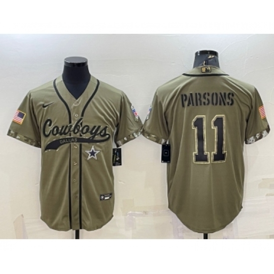 Men's Dallas Cowboys #11 Micah Parsons 2022 Olive Salute to Service Cool Base Stitched Baseball Jersey - Ujersey