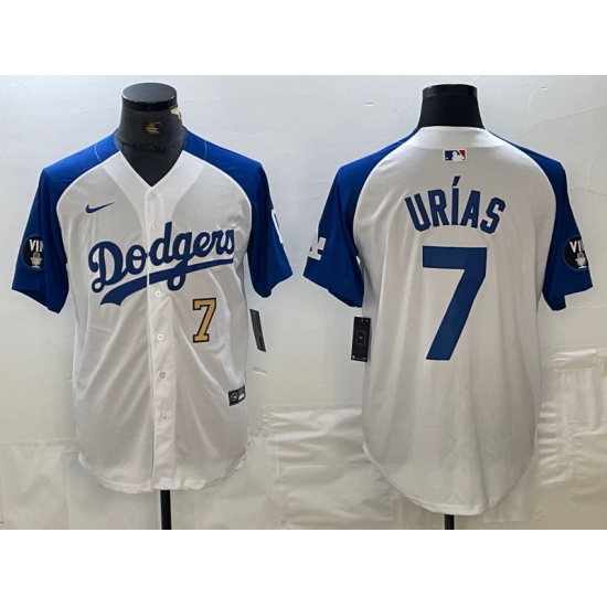 Men's Los Angeles Dodgers #7 Julio Urias Number White Blue Fashion Stitched Cool Base Limited Jersey - ujerseystore