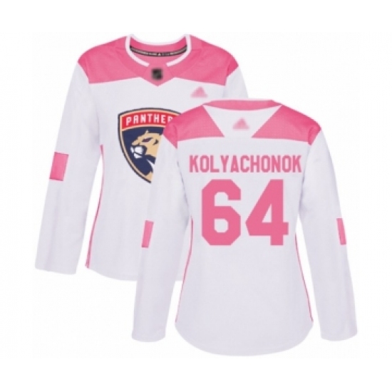 Women's Florida Panthers #64 Vladislav Kolyachonok Authentic White Pink Fashion Hockey Jersey - Ujersey